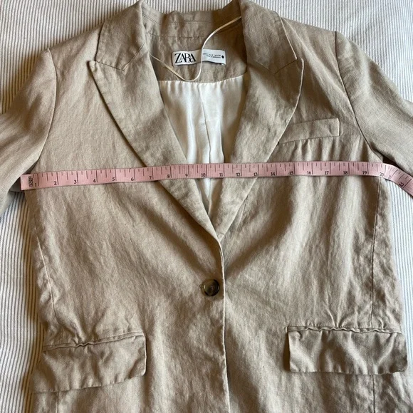 Zara Beige Linen Women's Blazer Small - Picture 8 of 9